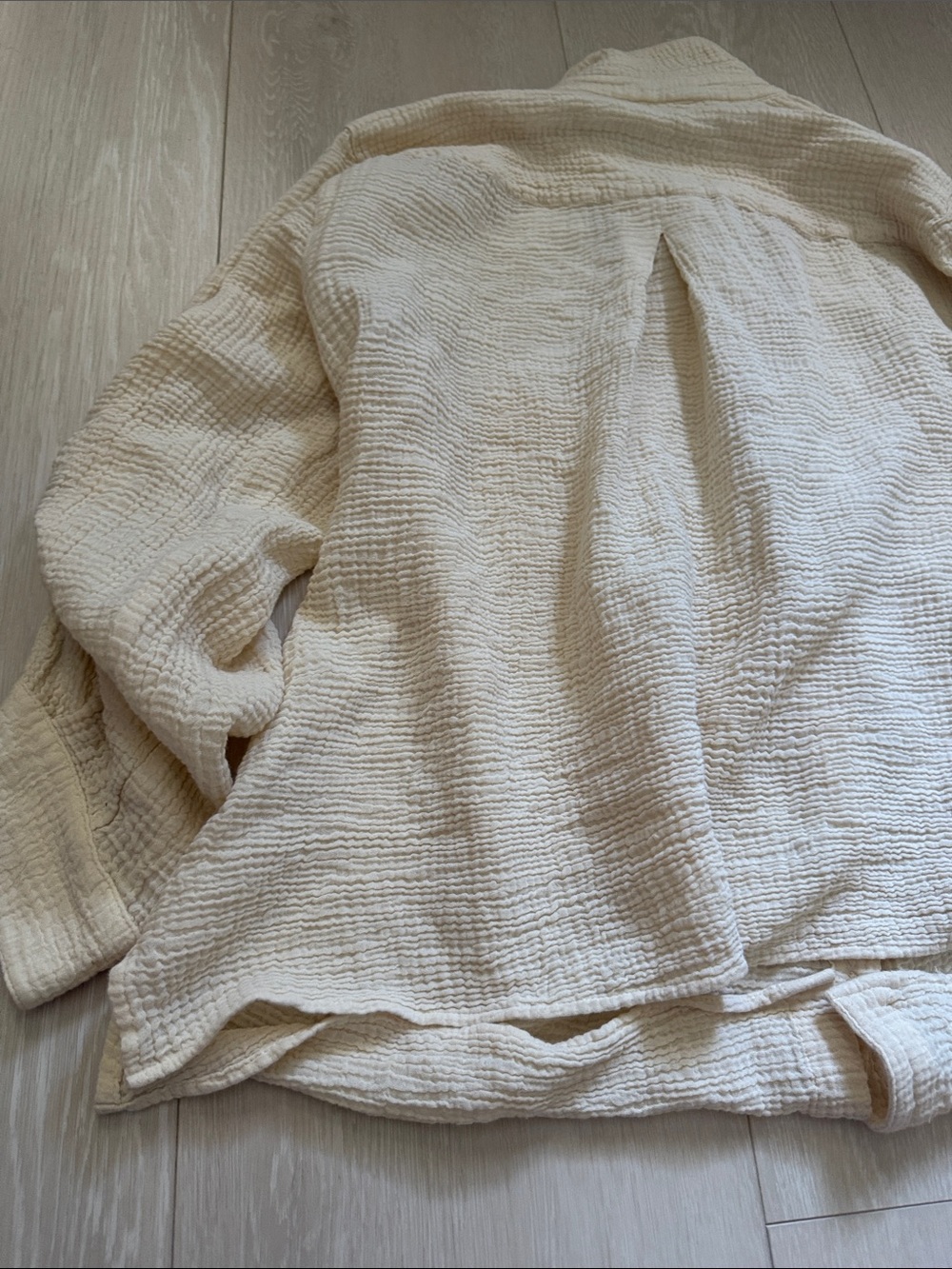Calvin Klein Light Cream Button-Down Gauze Shirt - Picture 8 of 9
